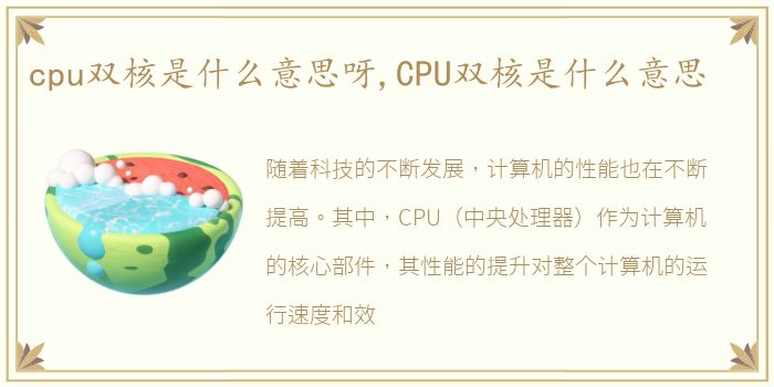 cpu双核是什么意思呀,CPU双核是什么意思