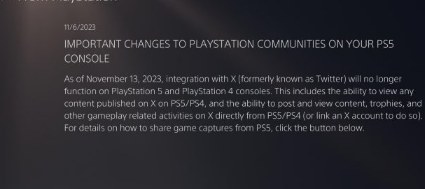 X终止索尼PlayStation-从11月13日起PS4和PS5用户将无法再访问X